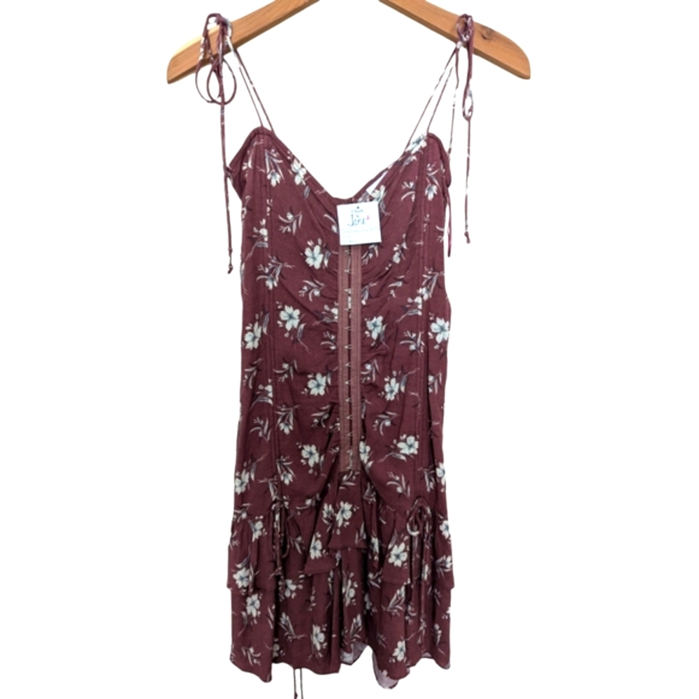 SKYLAR + MADISON Corset Dress Size Small Maroon Ivory Floral